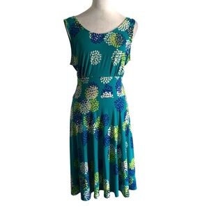 NWT Leota Teal Blue Floral Sleeveless Tie Waist Womenโs Large Mini Dress